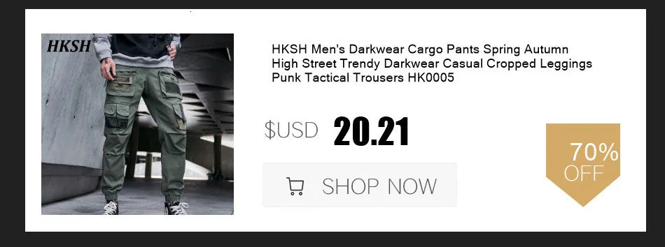 HKSH Autumn Winter Men's Tide Punk Dark Deconstruction Vintage 3D Pockets Techwear High Sense Hooded Cotton Padded Jacket HK3329