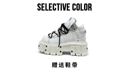 2025 Cyberpunk Heavy Metal Women's Small Height Increasing Lace-up Men Tabby Dark Goth Rock Platform Shoes 8cm