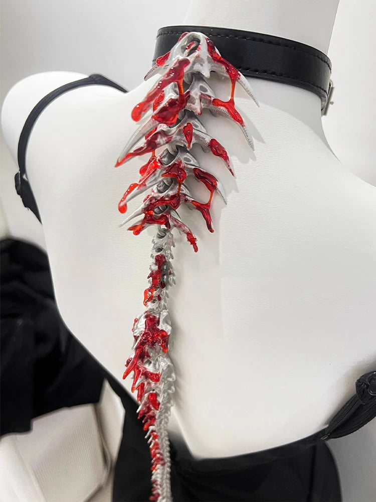 ZHUHE A Silver Blood Drop Necklace With A Spine On The Back, A Subculture Choker, Dark And Niche Gothic Cosplay