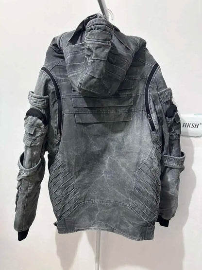 HKSH Autumn Winter Men's Tide Punk Dark Deconstruction Vintage 3D Pockets Techwear High Sense Hooded Cotton Padded Jacket HK3329