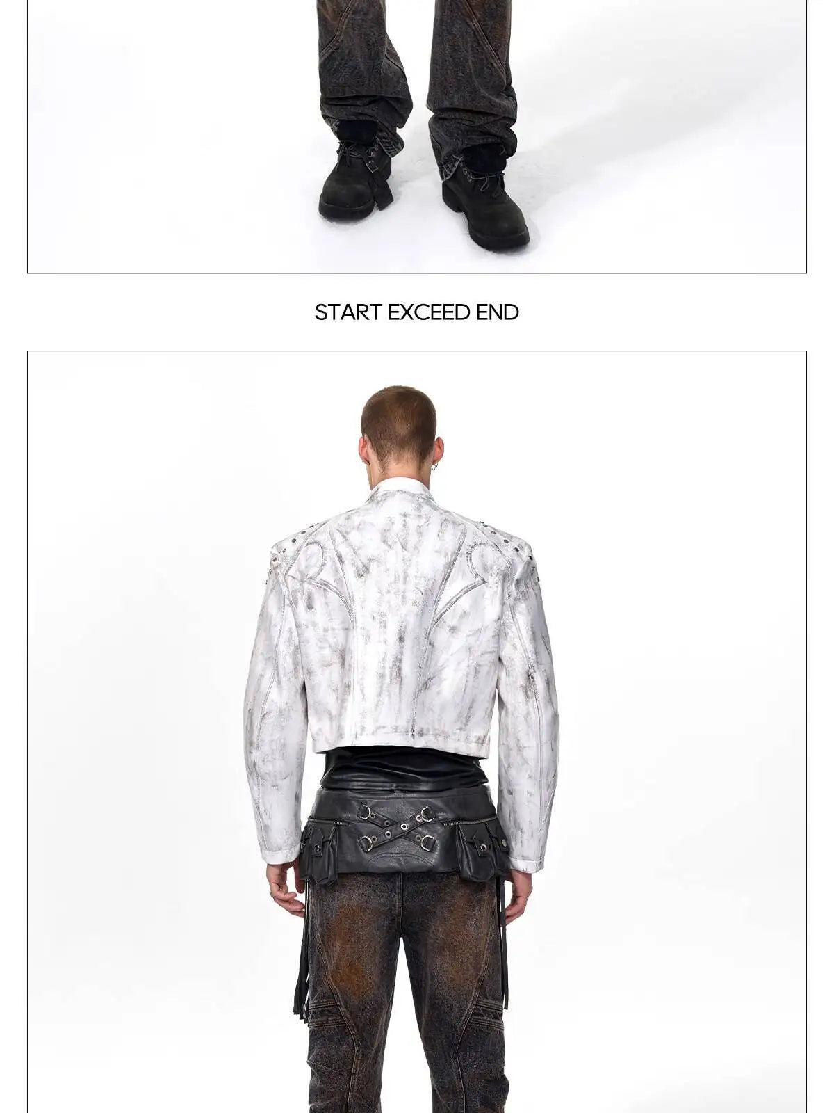 FEWQ High Street Men's PU Leather Jackets Stand Collar Shoulder Pads Dirty-dying Contrast Color Loose Male Short Coats 24K5621