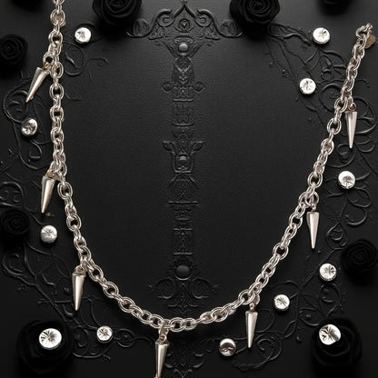 Men Punk Style Rivet Tassel Necklace Hip Hop Women Fashion Geometric Titanium Steel Chain Necklace