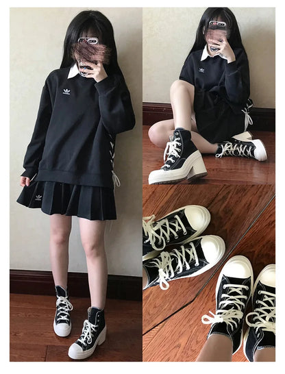 Fashionable High Top Canvas Shoes Classic Retro Casual Shoes Thick Soled Sports Shoes Height Increasing Breathable Women's Shoe