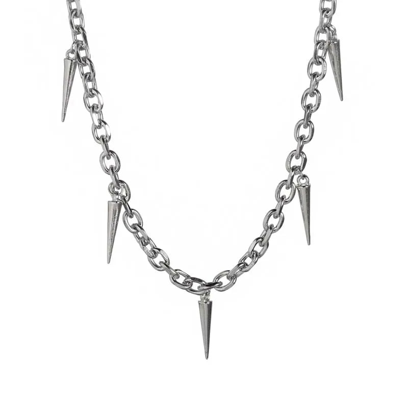 Punk Hip Hop Metal Rivet Pointed Choker Necklace for Women Men Gothic Silver Color Cross Clavicle Chain Necklace Y2K Jewelry