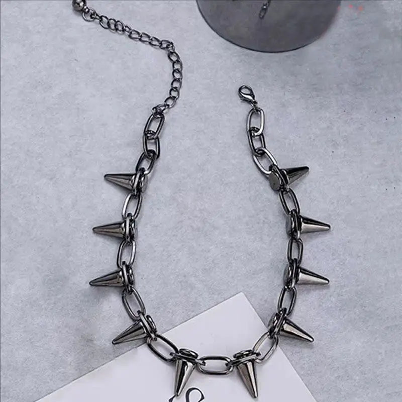 Hip Hop Black Alloy Rivet Men Necklace Punk Metal Choker Neogoth Fashion Jewelry Trendy Accessories