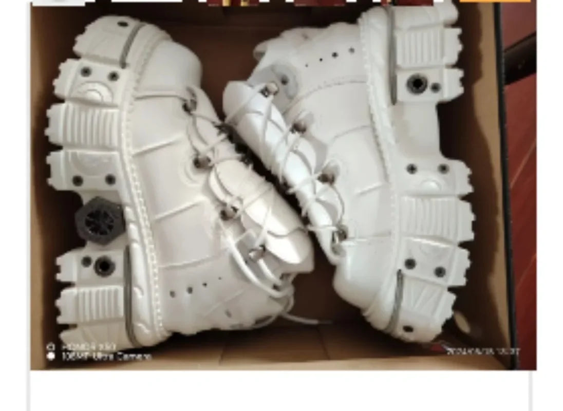 2025 Cyberpunk Heavy Metal Women's Small Height Increasing Lace-up Men Tabby Dark Goth Rock Platform Shoes 8cm