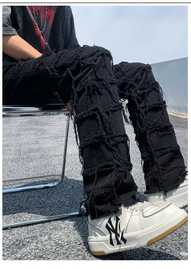 2023 men jeans Pants Hole Ripped Hip Hop Straight Vintage Denim Trousers hip-hop Retro Washed Straight Men pants y2k jeans