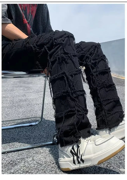 2023 men jeans Pants Hole Ripped Hip Hop Straight Vintage Denim Trousers hip-hop Retro Washed Straight Men pants y2k jeans