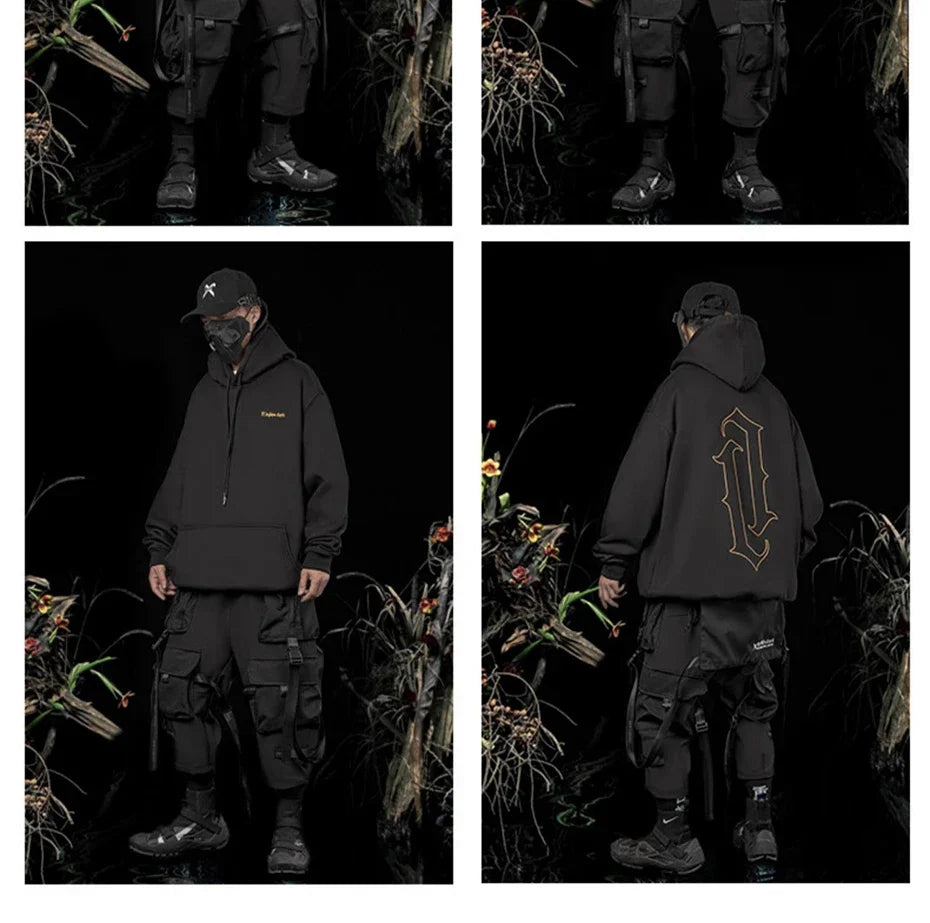 Punk Techwear Cargo Pants Big Pockets Ribbons Oversized Hip Hop Black Pants Joggers Streetwear Harajuku Loose Harem Trousers