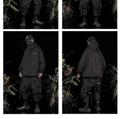 Punk Techwear Cargo Pants Big Pockets Ribbons Oversized Hip Hop Black Pants Joggers Streetwear Harajuku Loose Harem Trousers
