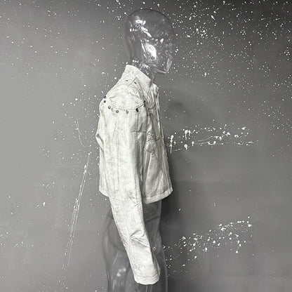 FEWQ High Street Men's PU Leather Jackets Stand Collar Shoulder Pads Dirty-dying Contrast Color Loose Male Short Coats 24K5621