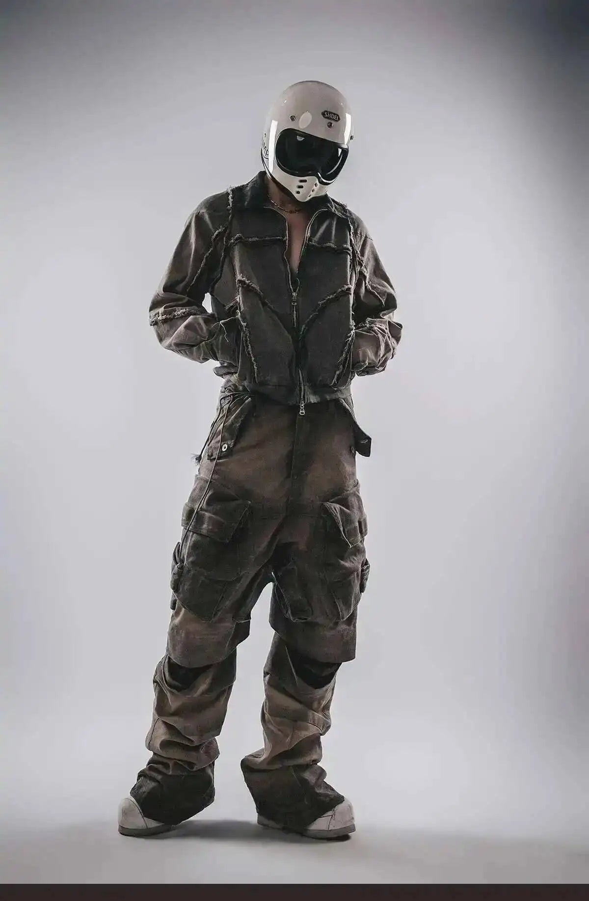 HKSH Spring Autumn New Men's Tide Punk Splice Jackets Split Burr Washed Retro Waste Land Chic Coat Dark Cotton Streetwear HK2418