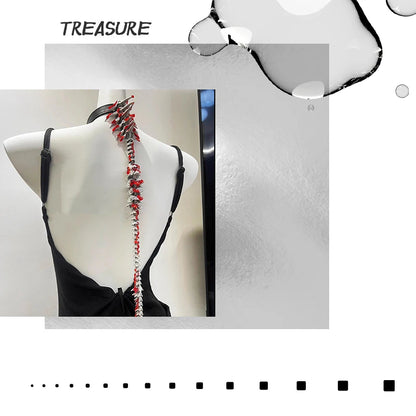 ZHUHE A Silver Blood Drop Necklace With A Spine On The Back, A Subculture Choker, Dark And Niche Gothic Cosplay