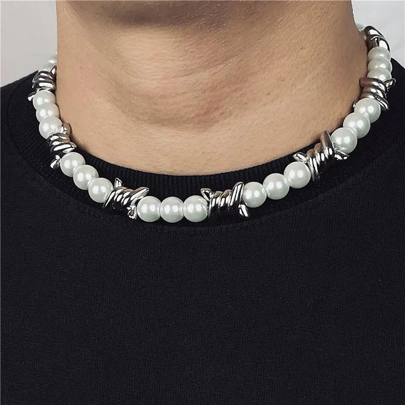 Punk Hip Hop Metal Rivet Pointed Choker Necklace for Women Men Gothic Silver Color Cross Clavicle Chain Necklace Y2K Jewelry