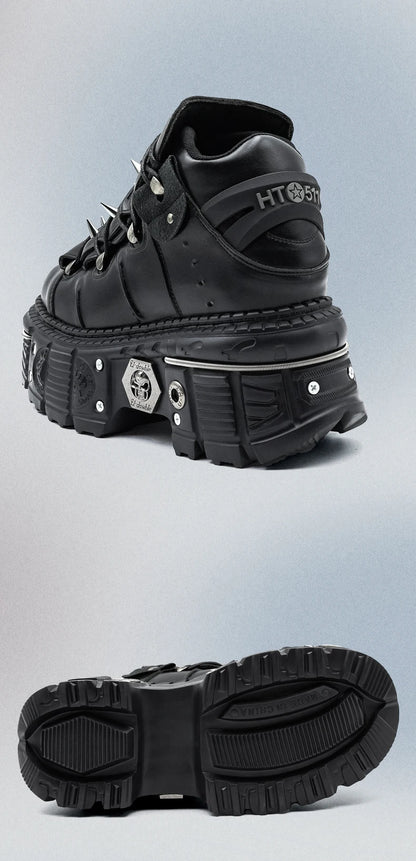 New Punk Style Women Shoes Lace-up Heel Height 6CM Platform Shoes Woman Gothic Ankle Rock Boots Metal Decor Woman Sneakers