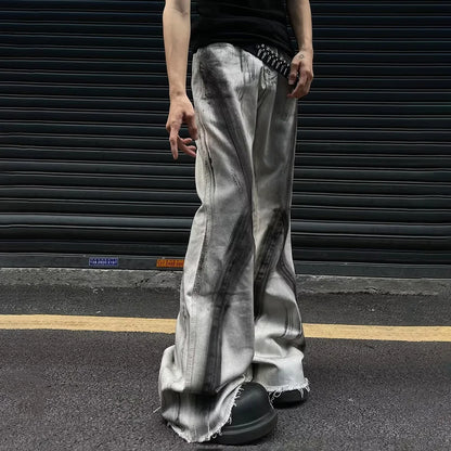 Hip Hop Men's Y2k Harajuku Contrast Color Gradient Flared Denim Trousers Retro Fashion Casual Trend High Street Men's Bottoms