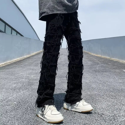 2023 men jeans Pants Hole Ripped Hip Hop Straight Vintage Denim Trousers hip-hop Retro Washed Straight Men pants y2k jeans