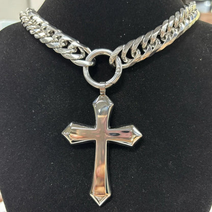 KALEN Personalized Cross Pendant Necklace Men's Women's Choker 13mm Chunky Shiny Stainless Steel Jewelry Street Accessories