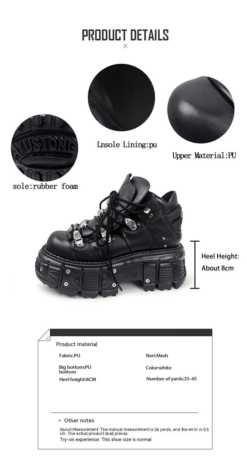 New Women Shoes Punk Style Lace-up Heel Height 6CM Platform Shoes Woman Gothic Ankle Rock Boots Metal Decor Woman Sneakers