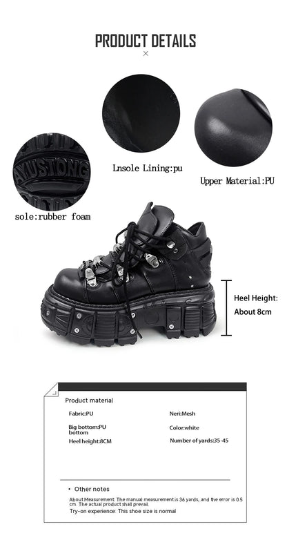 New Women Shoes Punk Style Lace-up Heel Height 6CM Platform Shoes Woman Gothic Ankle Rock Boots Metal Decor Woman Sneakers