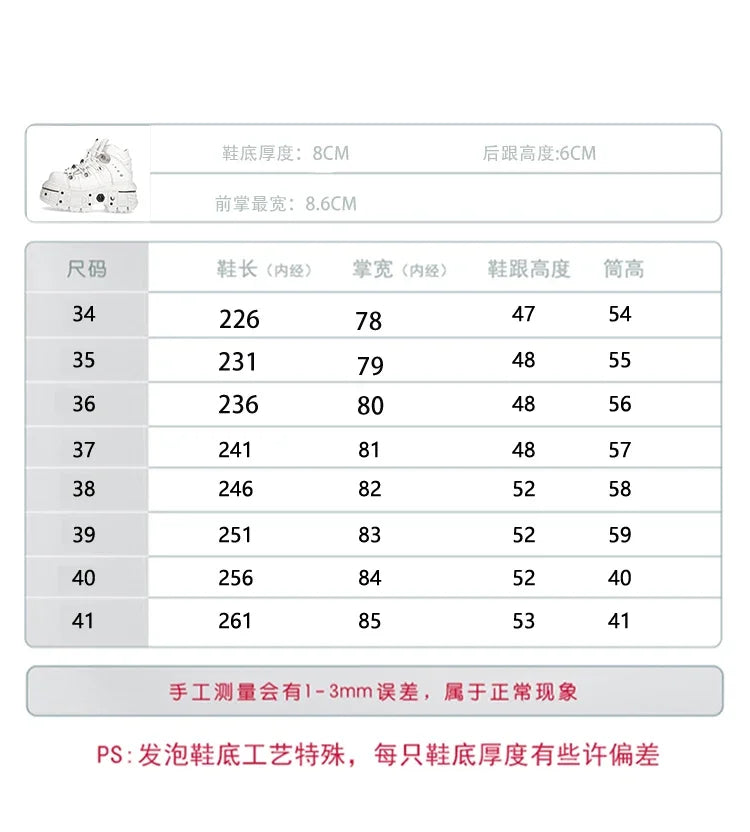 Fashion Women Motorcycle Boots Punk Thick Heel Height 8CM Flat Platform Goth Ankle Rock Boots Metal Decor Casual Sneakers