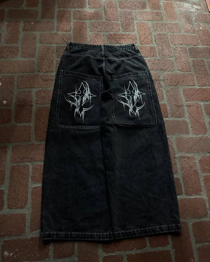 Gothic Harajuku Retro Streetwear Trousers Vintage High Street Baggy Y2K Jeans Women Hip-hop Punk High Waist Wide-leg Pants Men