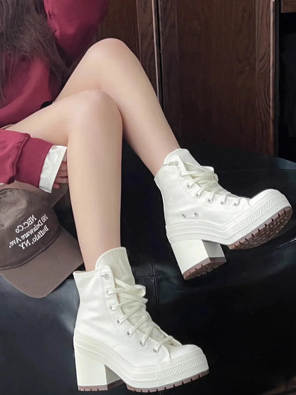Fashionable High Top Canvas Shoes Classic Retro Casual Shoes Thick Soled Sports Shoes Height Increasing Breathable Women's Shoe