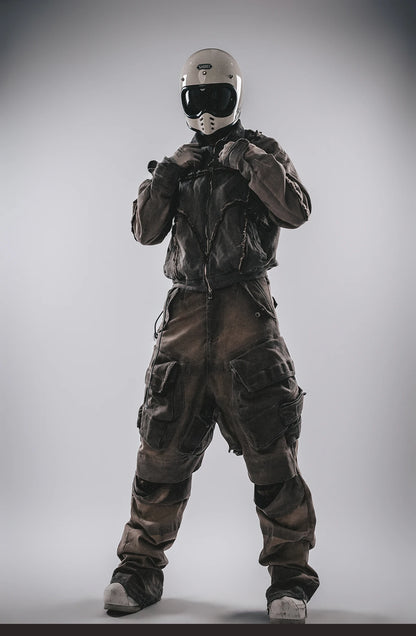 Waste Soil Style Washed Frayed Rough Edge Short Jacket Men Profile Distressed Flip Collar Coat