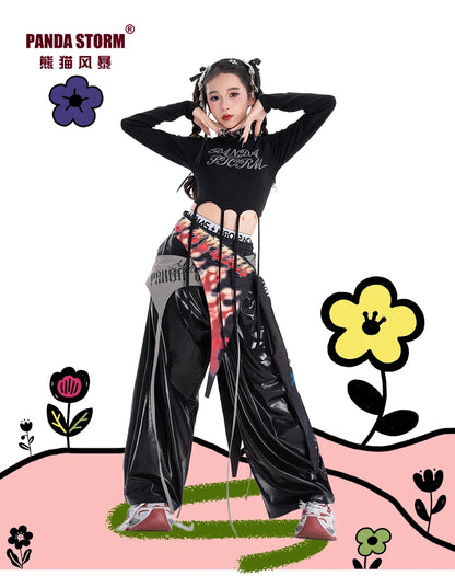 Fashion Girls Hip Hop Dance Clothing Long Sleeves Tops Baggy Pants Kids Jazz Kpop Performance Costume Street Dance Wear BL17513