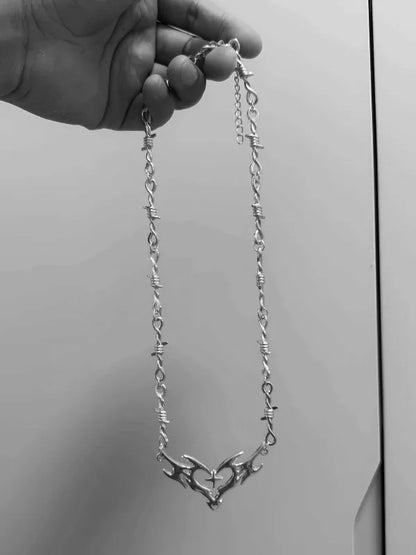 Punk Pendant Necklace Bramble Flame Peach Heart Hollow Necklaces Hip Hop Flame Collares Con Colgante Man's Necklace K101365