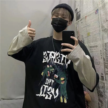 Men T Shirts autumn men Clothes anime casual Long Sleeved Oversized Y2K T-Shirt Harajuku Streetwear Academia Hip Hop tee tops
