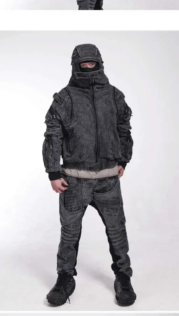 HKSH Autumn Winter Men's Tide Punk Dark Deconstruction Vintage 3D Pockets Techwear High Sense Hooded Cotton Padded Jacket HK3329