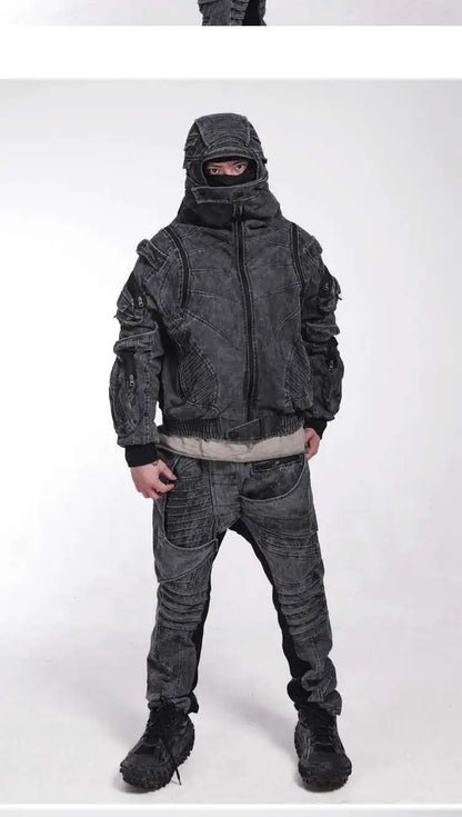 HKSH Autumn Winter Men's Tide Punk Dark Deconstruction Vintage 3D Pockets Techwear High Sense Hooded Cotton Padded Jacket HK3329