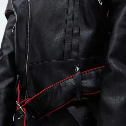 Niche Deconstruction Design Short PU Leather Clothing Heavy Industry Stitching Advanced Motorcycle Jacket