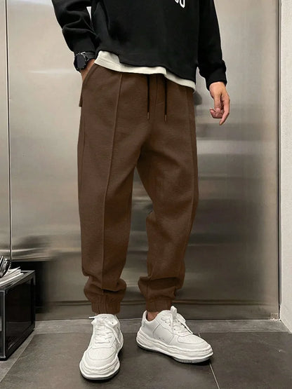 Men's Hip Hop Loose Fit Jogger Pants 2025 Thick Warm Fleece Sweatpants with Drawstring Elastic Cuffs for Casual Streetwear