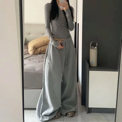 American Retro Hip-Hop Oversized Woman Black Casual Sweatpants Korean Streetwear Loose Jogging Pants High Waist Wide-Leg Pants