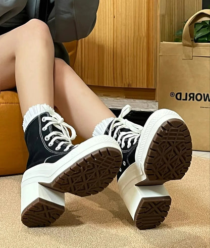 Fashionable High Top Canvas Shoes Classic Retro Casual Shoes Thick Soled Sports Shoes Height Increasing Breathable Women's Shoe