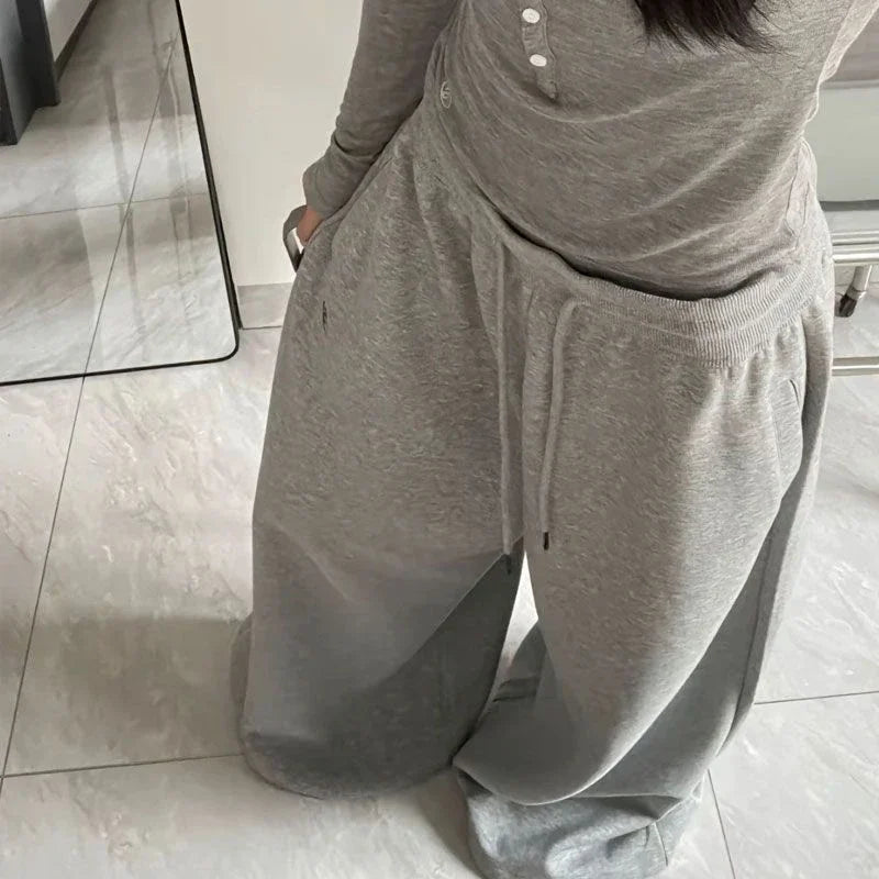 American Retro Hip-Hop Oversized Woman Black Casual Sweatpants Korean Streetwear Loose Jogging Pants High Waist Wide-Leg Pants