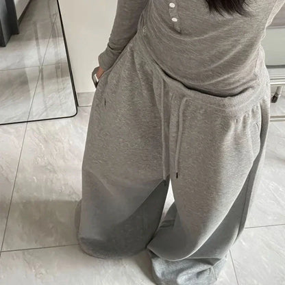 American Retro Hip-Hop Oversized Woman Black Casual Sweatpants Korean Streetwear Loose Jogging Pants High Waist Wide-Leg Pants