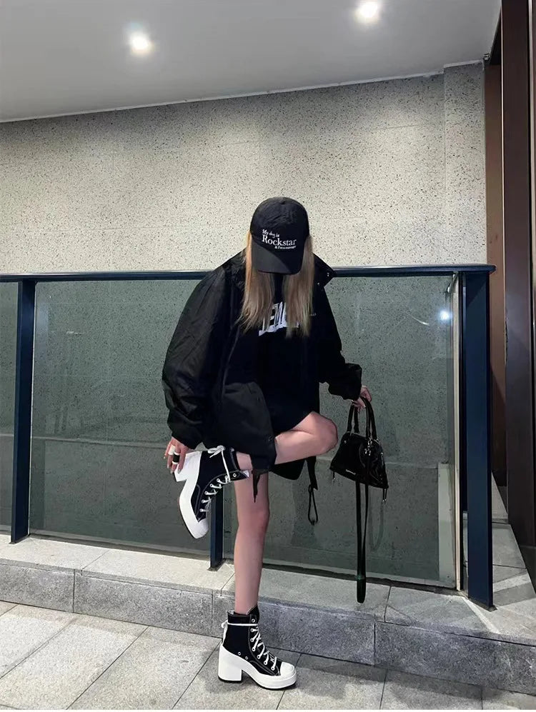 Fashionable High Top Canvas Shoes Classic Retro Casual Shoes Thick Soled Sports Shoes Height Increasing Breathable Women's Shoe