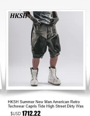 HKSH Spring Autumn New Men's Tide Punk Splice Jackets Split Burr Washed Retro Waste Land Chic Coat Dark Cotton Streetwear HK2418