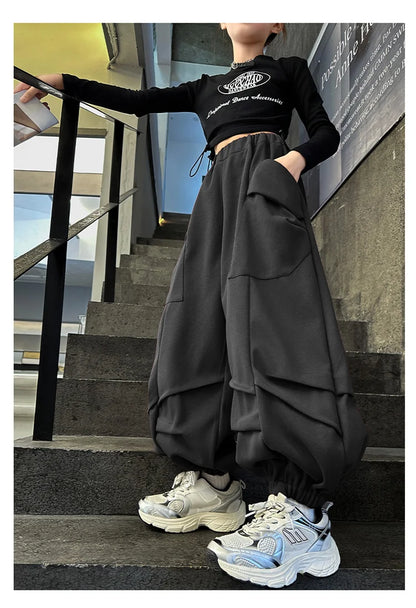 2025 Hot Sale Loose Hip-hop Pants For Girl Kids Fashion High Street Child Black Burgundy Chocolate Trousers Streewear Trackpants