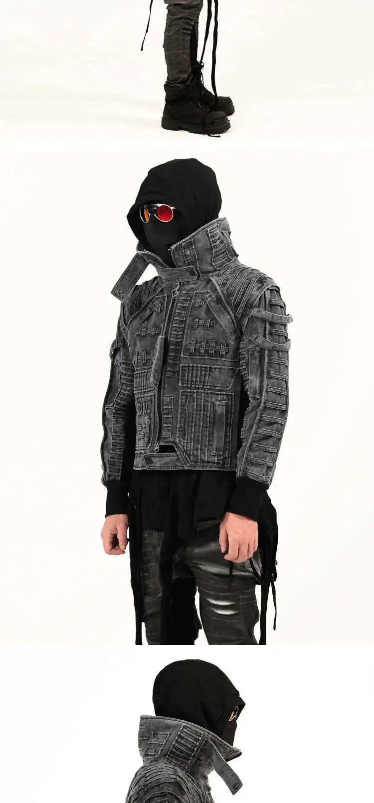 HKSH Spring Autumn Men Punk Waste Land Pleated Asymmetric Loop Vintage Washed Cotton Jacket Techwear Dark Motorcycle Coat HK4372