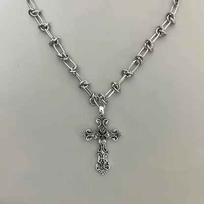 GANEMLY 316L Stainless Steel Casting Metal Cross Pendant Necklace For Men Women Punk Hip Hop Chain Collar Jewelry Waterproof