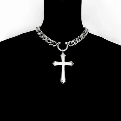 1 Piece Personalized Fashion Cross Y2K Punk Style Stainless Steel Silver Color Pendant Necklace for Men and Women
