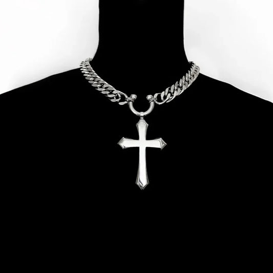 1 Piece Personalized Fashion Cross Y2K Punk Style Stainless Steel Silver Color Pendant Necklace for Men and Women