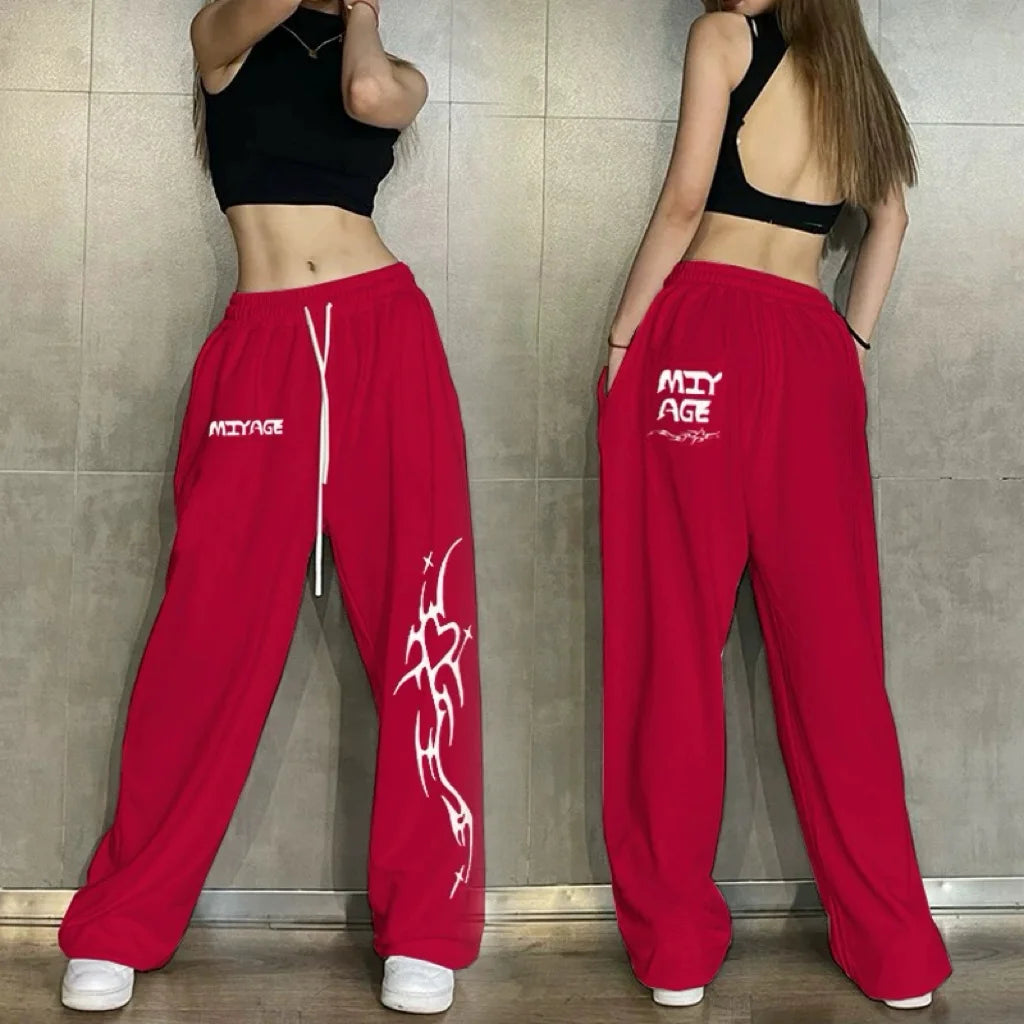 Hip Hop Women Casual Dance Sweatpants Spring Autumn Streetwear Fashion Elastic High Waist Loose Cotton Jogging Sports Trousers