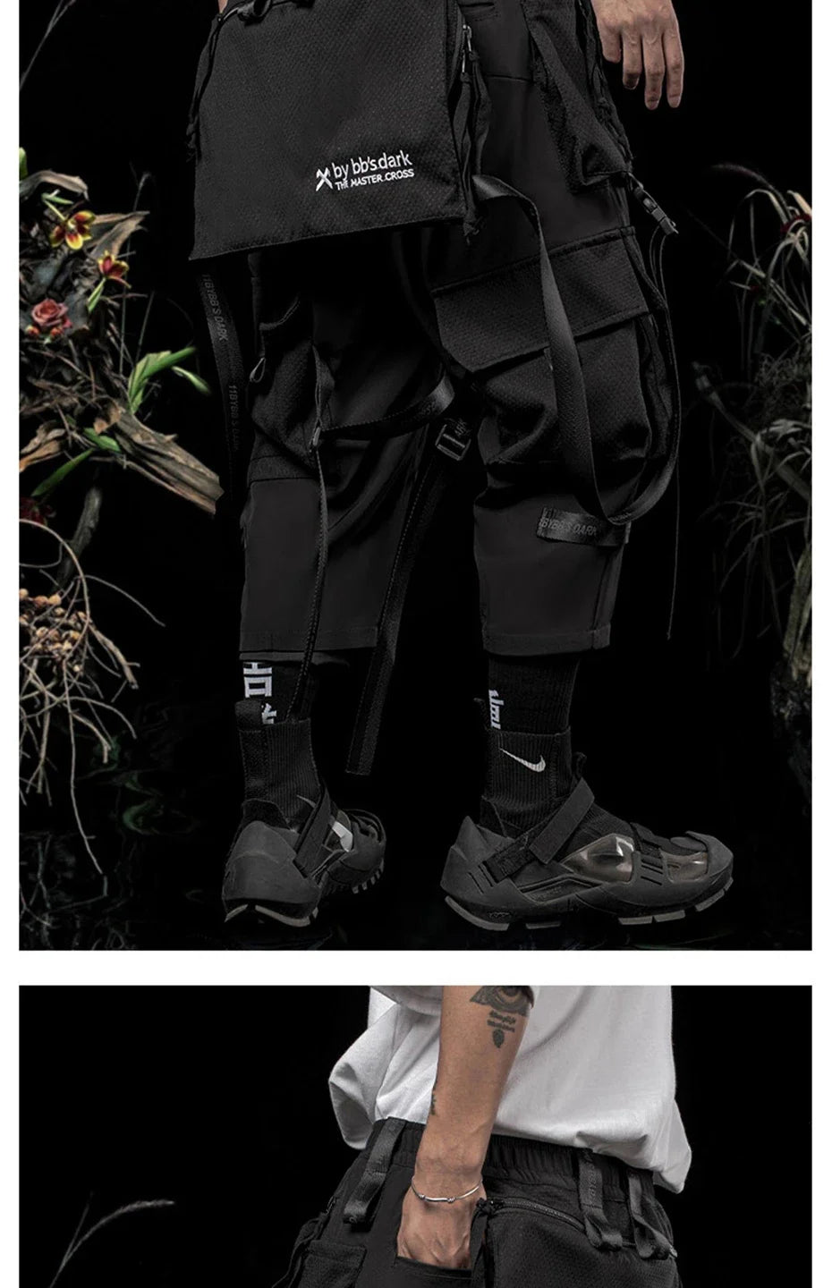 Punk Techwear Cargo Pants Big Pockets Ribbons Oversized Hip Hop Black Pants Joggers Streetwear Harajuku Loose Harem Trousers