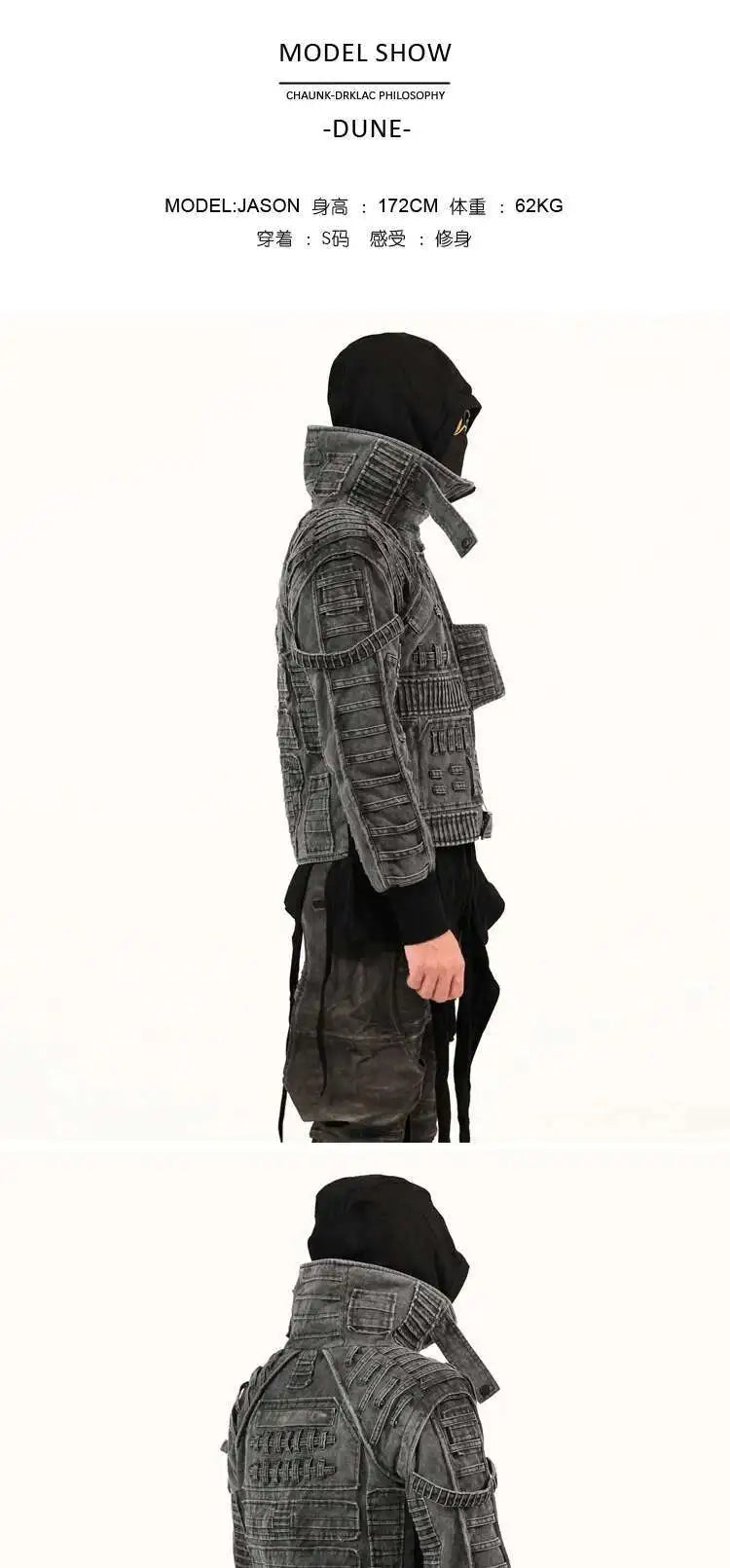 HKSH Spring Autumn Men Punk Waste Land Pleated Asymmetric Loop Vintage Washed Cotton Jacket Techwear Dark Motorcycle Coat HK4372