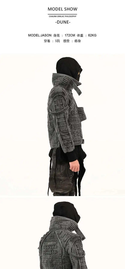 HKSH Spring Autumn Men Punk Waste Land Pleated Asymmetric Loop Vintage Washed Cotton Jacket Techwear Dark Motorcycle Coat HK4372